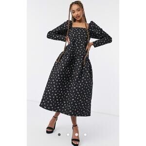 ASOS DESIGN Quilted Floral Tiered Dress Cottage Core Boho 38 ss32